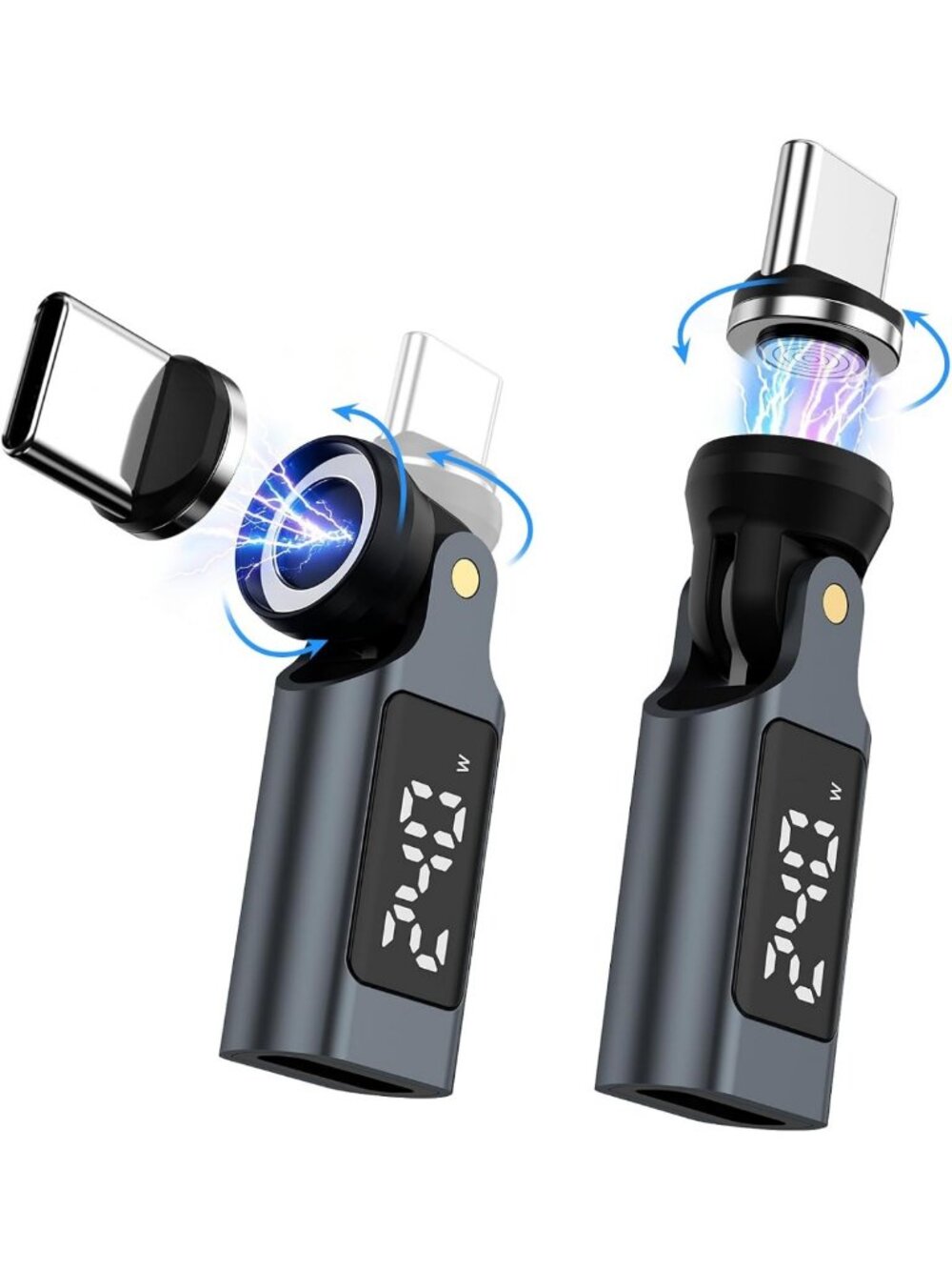 240W Magnetic USB C Adapter 9-Pin 90 Degree with LED Display - 2 Pack